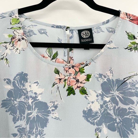 Bobeau Blue Floral Ruffle Bell Sleeve Crepe Blouse Top Plus 2X - Picture 5 of 8